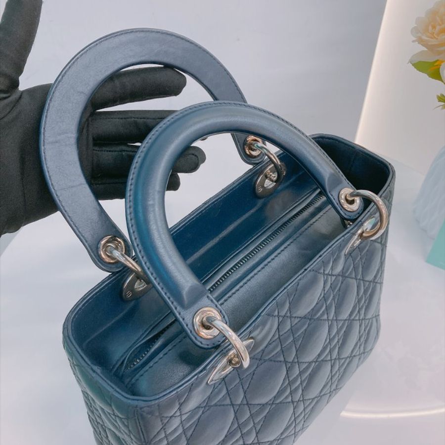 MS0805 Christian Dior 迪奧 戴妃 中號 羊皮 軍藍色 銀扣 Lady Dior Medium Lambskin Navy x PHW-13
