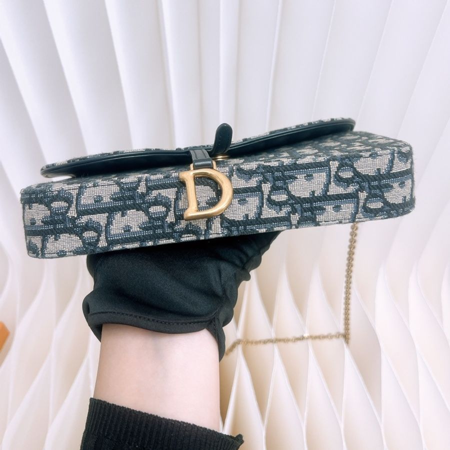 Dior saddle 藍色老花 woc/ 鏈條斜挎包-1