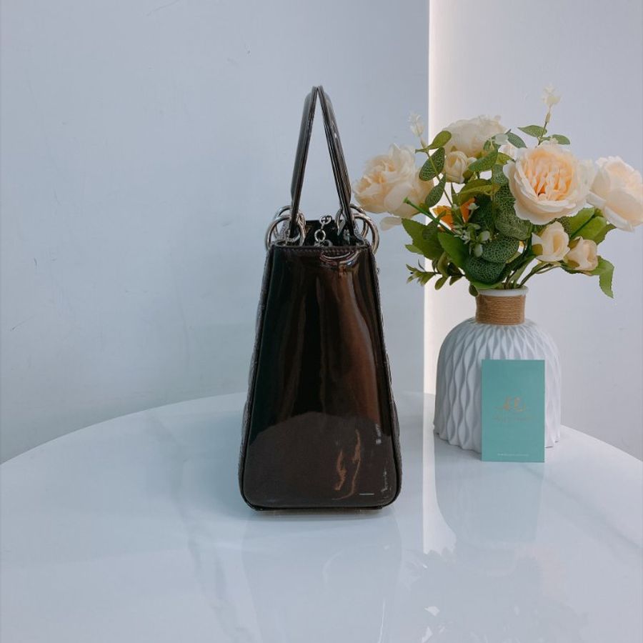 MS0806 Christian Dior 迪奧 戴妃 中號 漆皮小牛皮 深紫色 銀扣 Lady Dior Medium Patent Calfskin Dark Purple x PHW-4