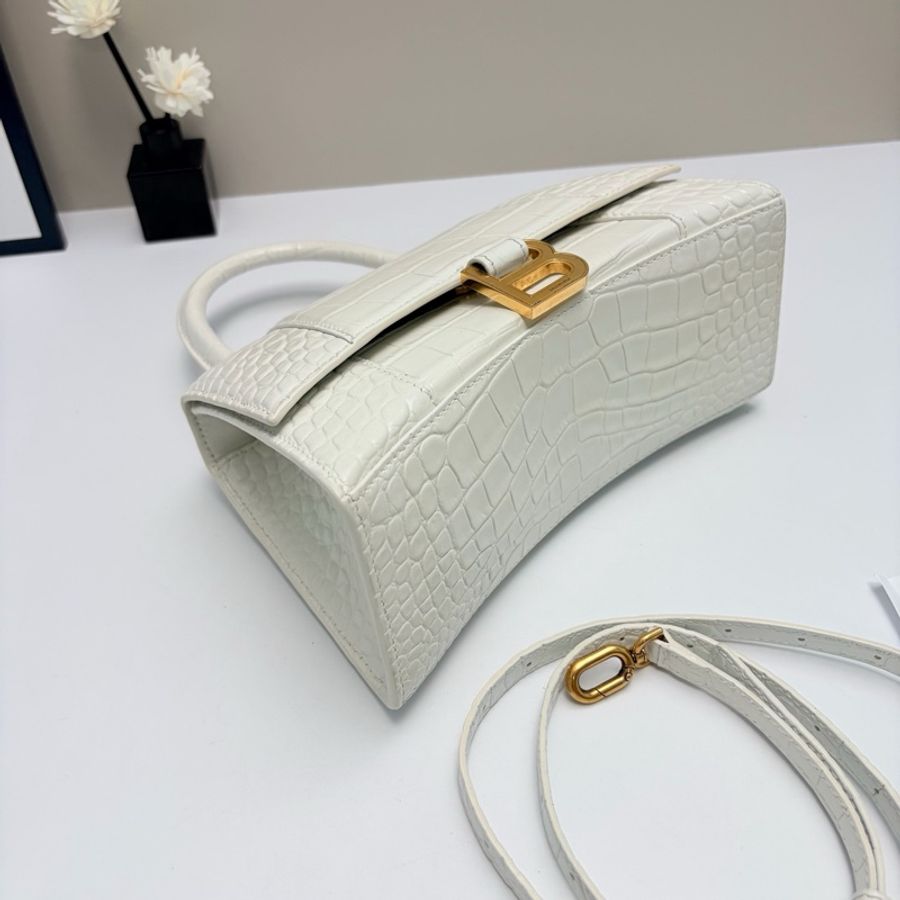 Balenciaga 巴黎世家 沙漏包 白金小號鰐壓紋手提包斜挎包,-6