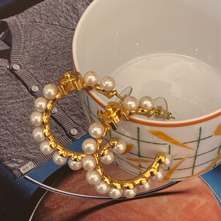 Chanel 珍珠大C金雙C耳環 氣質🎀-3