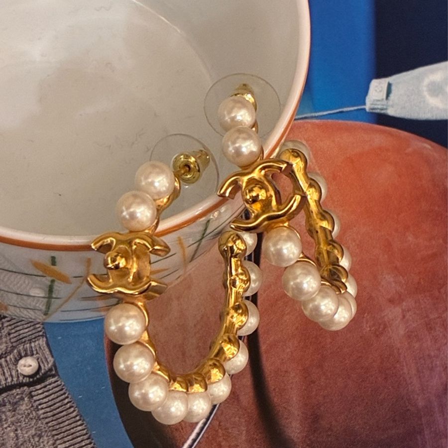 Chanel 珍珠大C金雙C耳環 氣質🎀-4
