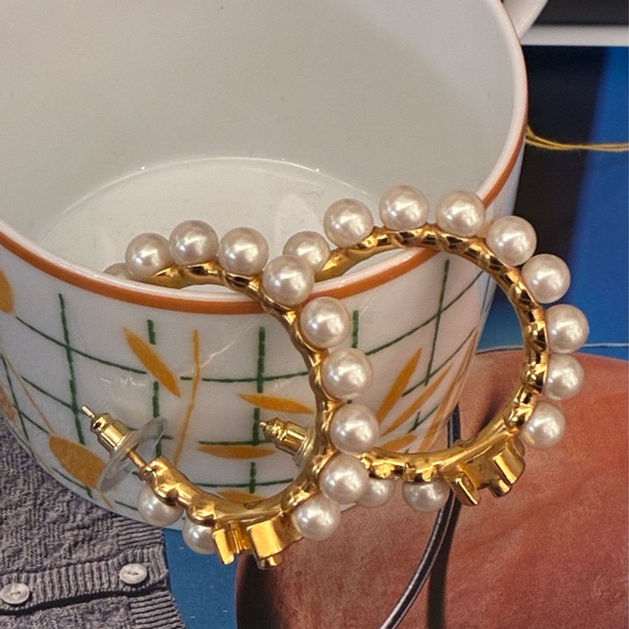 Chanel 珍珠大C金雙C耳環 氣質🎀-5