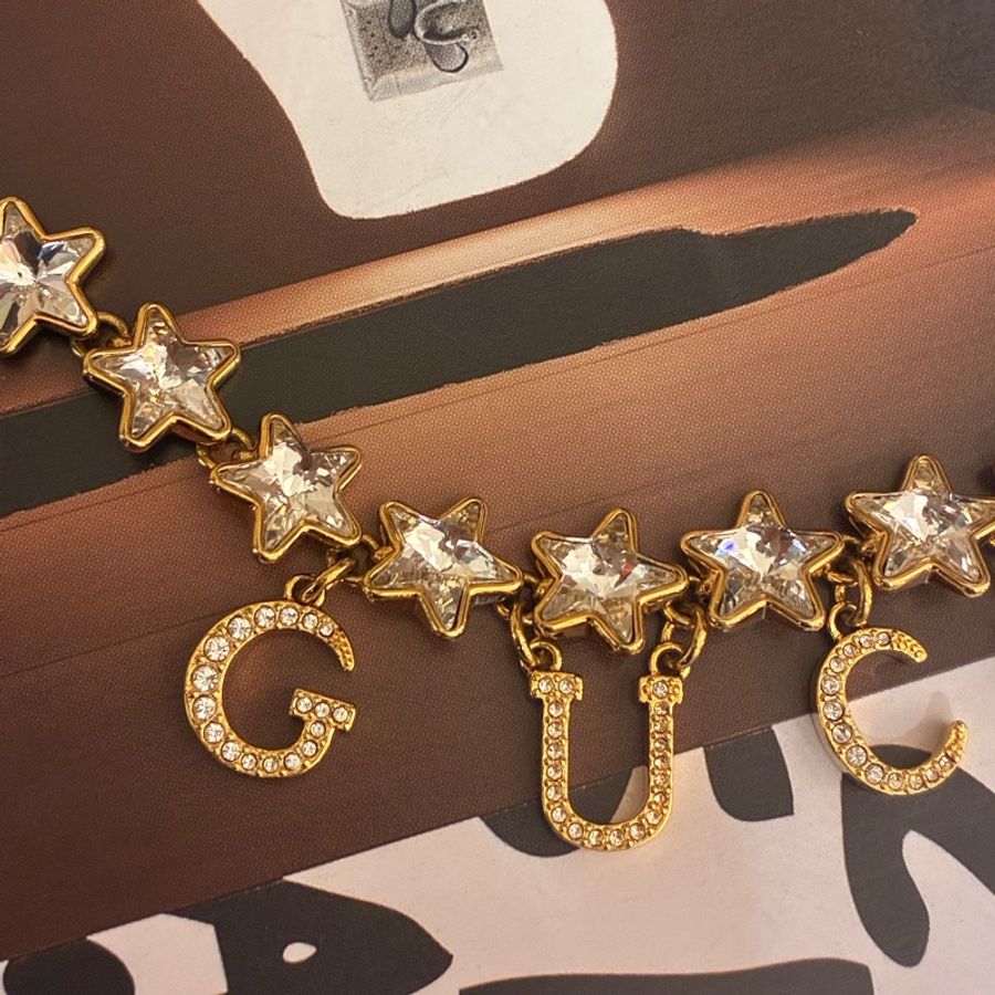 Gucci 金鑽星星字母logo黑織帶項鍊✨✨-2