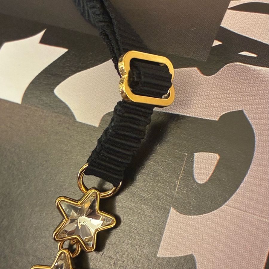 Gucci 金鑽星星字母logo黑織帶項鍊✨✨-7