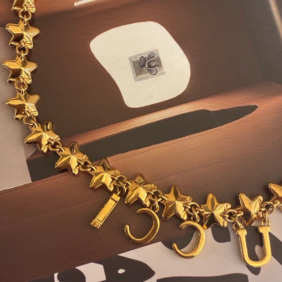 Gucci 金鑽星星字母logo黑織帶項鍊✨✨-10