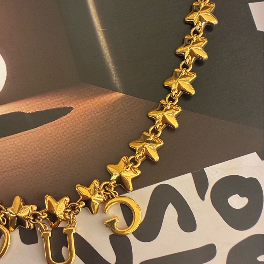 Gucci 金鑽星星字母logo黑織帶項鍊✨✨-11