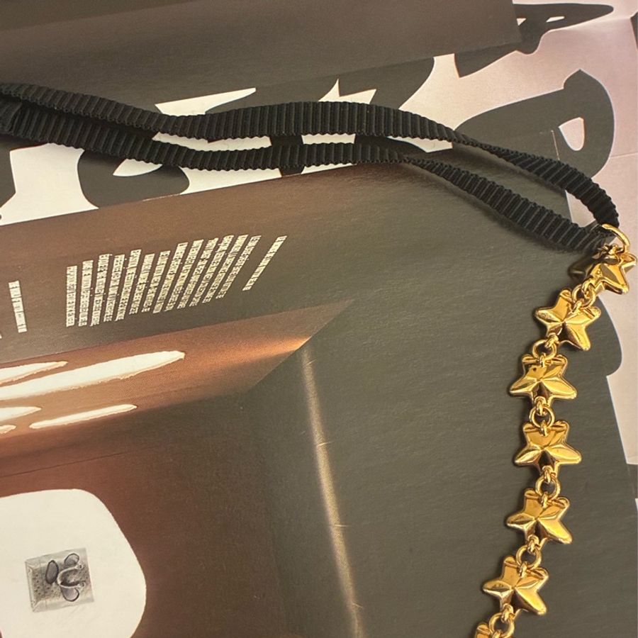 Gucci 金鑽星星字母logo黑織帶項鍊✨✨-13