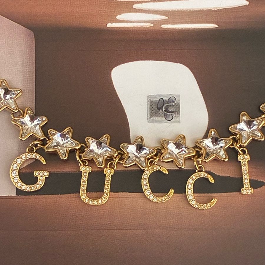 Gucci 金鑽星星字母logo黑織帶項鍊✨✨-22