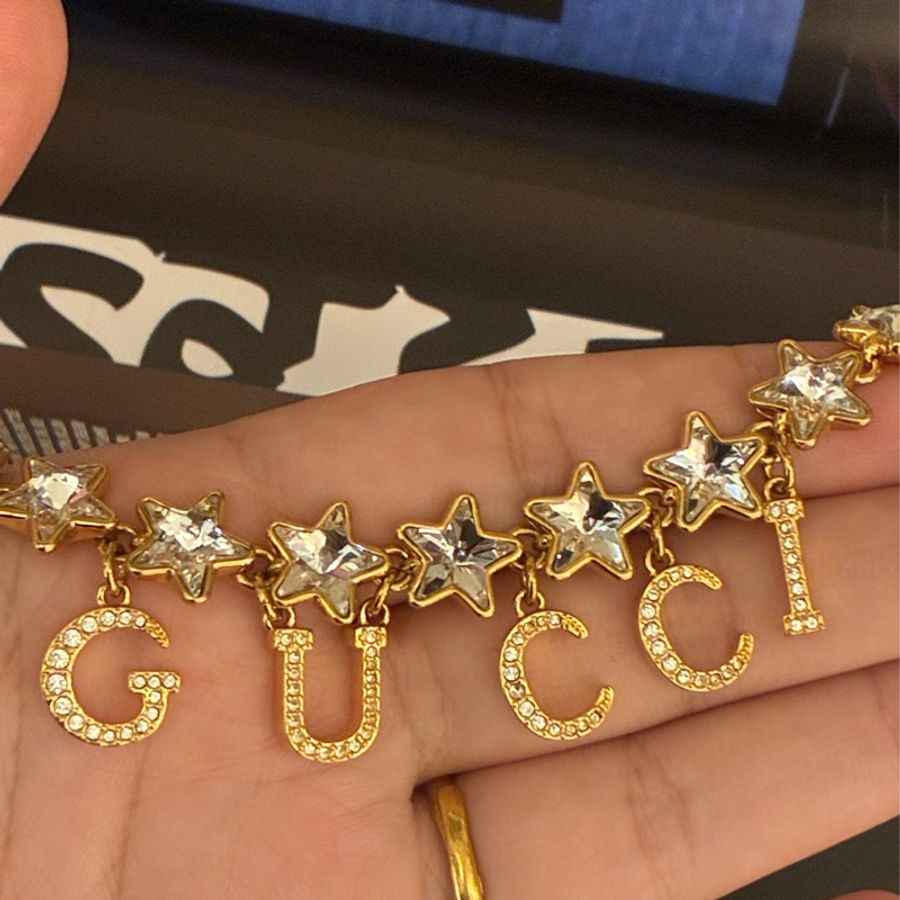 Gucci 金鑽星星字母logo黑織帶項鍊✨✨-23