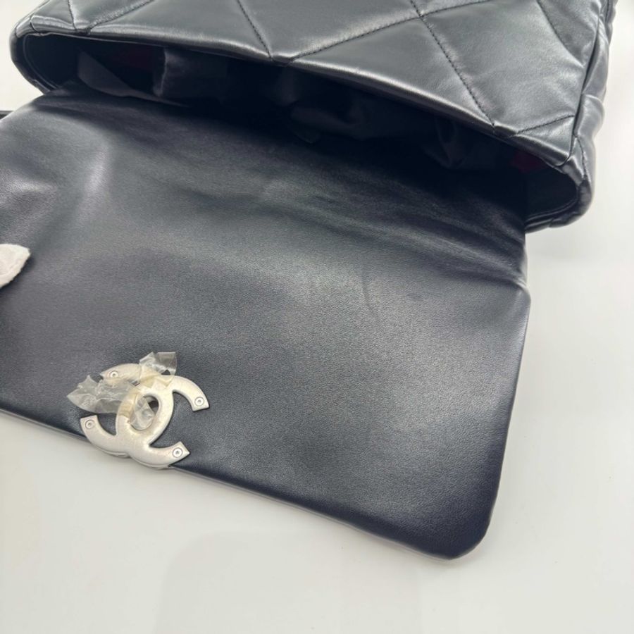 Chanel香奈兒22B 19bag中號 黑銀羊皮單肩斜挎包-4