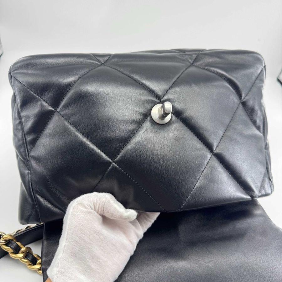 Chanel香奈兒22B 19bag中號 黑銀羊皮單肩斜挎包-5
