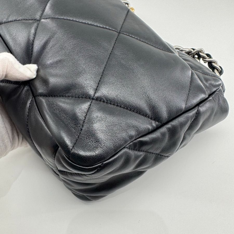Chanel香奈兒22B 19bag中號 黑銀羊皮單肩斜挎包-8