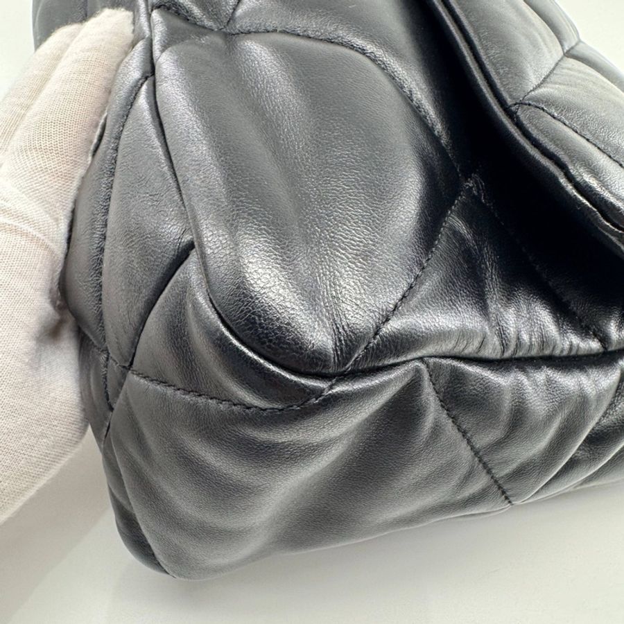 Chanel香奈兒22B 19bag中號 黑銀羊皮單肩斜挎包-12