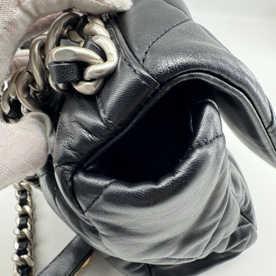 Chanel香奈兒22B 19bag中號 黑銀羊皮單肩斜挎包-15
