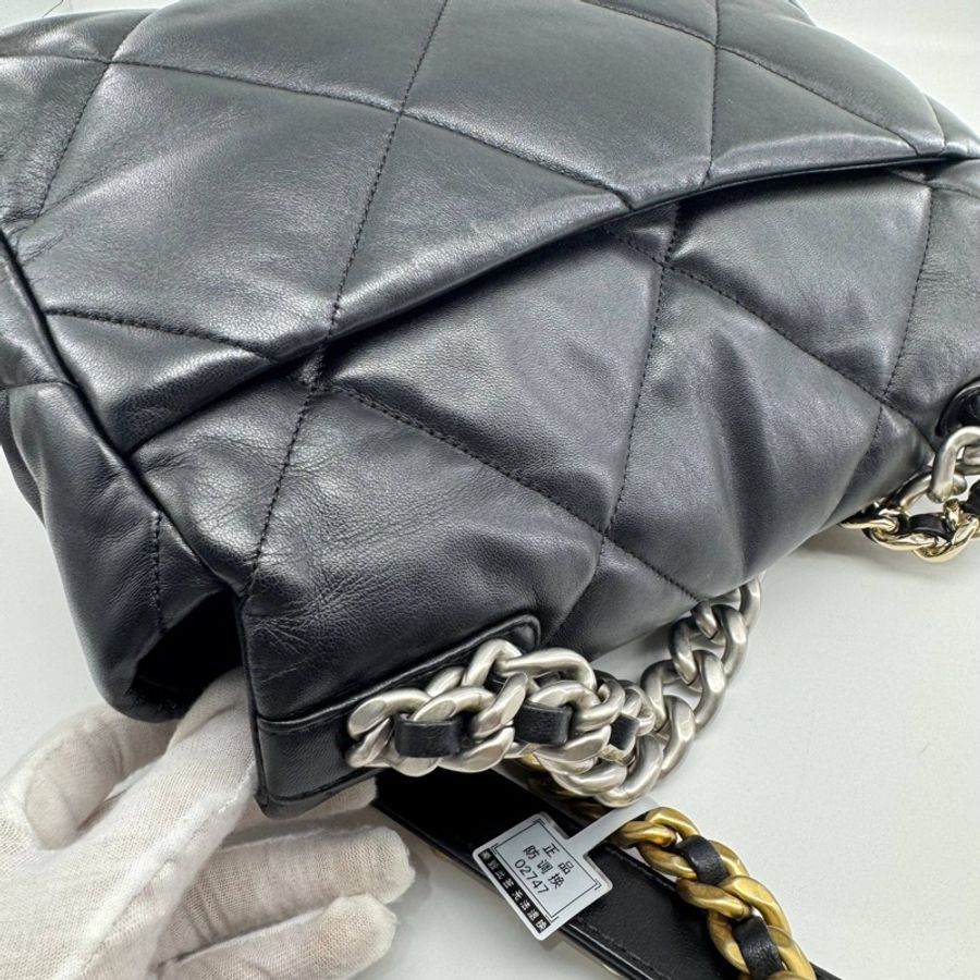 Chanel香奈兒22B 19bag中號 黑銀羊皮單肩斜挎包-17