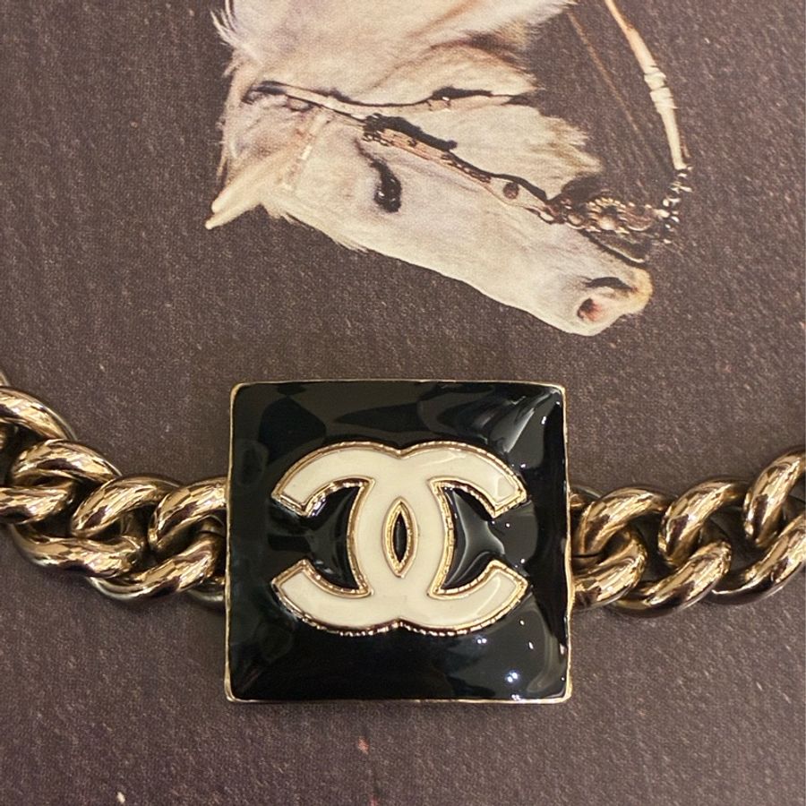 Chanel 黑色方形琺瑯頸鏈🤍貴氣-1