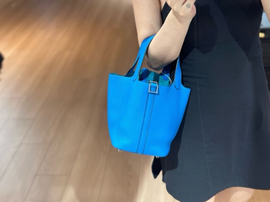 愛馬仕 Hermes 菜籃子18 藍色 X刻 無鑰匙鎖 單包-13
