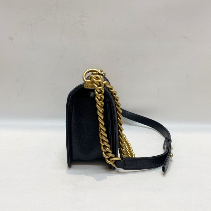 CHANEL香奈儿leboy荔枝纹牛皮海军蓝金扣中号链条包25×12×7.5-3