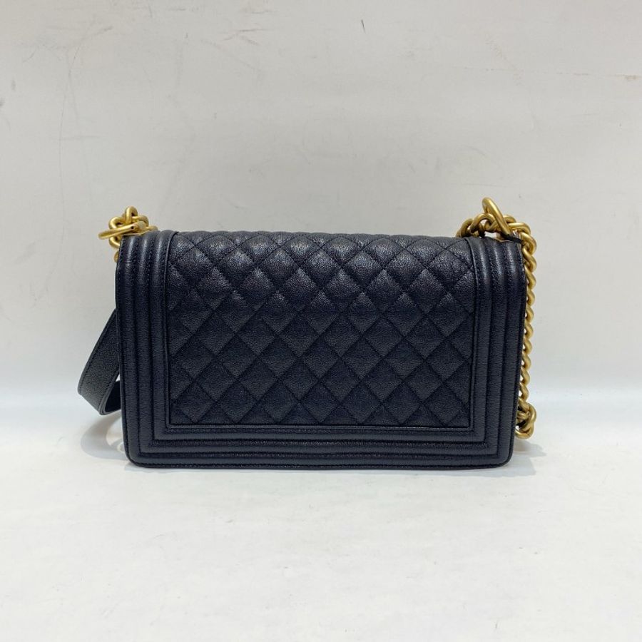 CHANEL香奈儿leboy荔枝纹牛皮海军蓝金扣中号链条包25×12×7.5-7