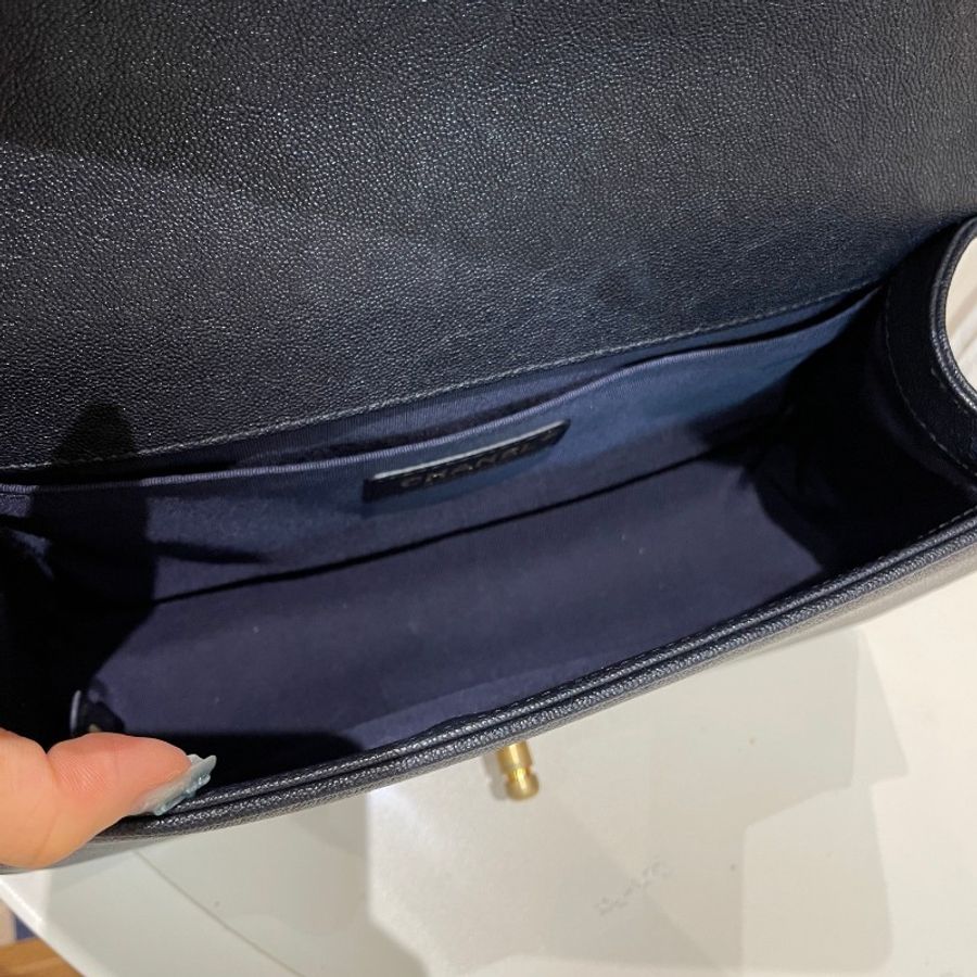 CHANEL香奈儿leboy荔枝纹牛皮海军蓝金扣中号链条包25×12×7.5-20