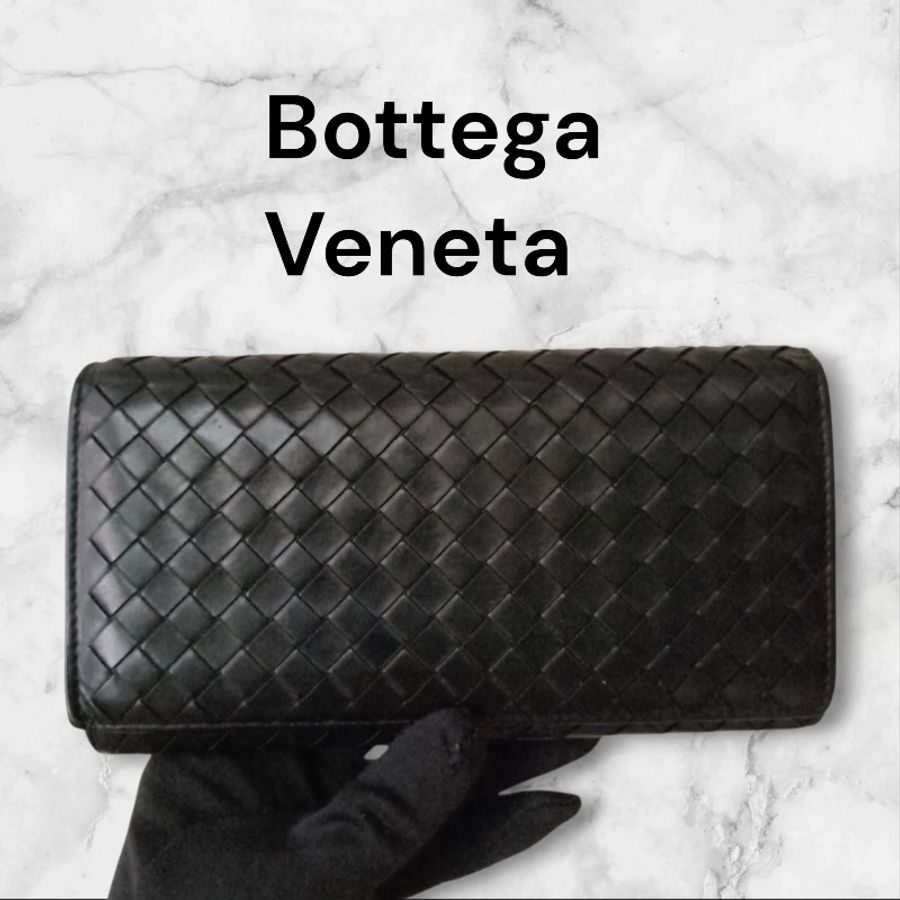 💪爸氣降價👔限時優惠只到8/16‼️㊣✨ Bottega Veneta ✨寶緹嘉(附盒子) BV 黑色 羊皮 經典 編織 長夾 皮夾 錢包/二手皮夾/二手精品/保證正品🌳二手樹屋🌳-0