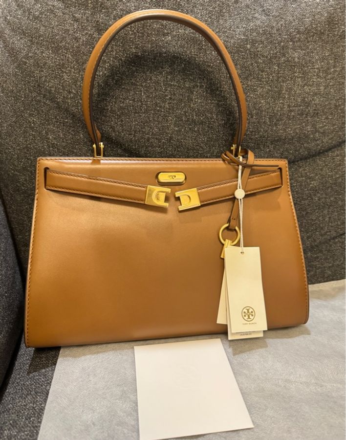 TORY BURCH 專櫃正品 10005634 棕色 金扣 手提包 肩背包 公事包OL包-6