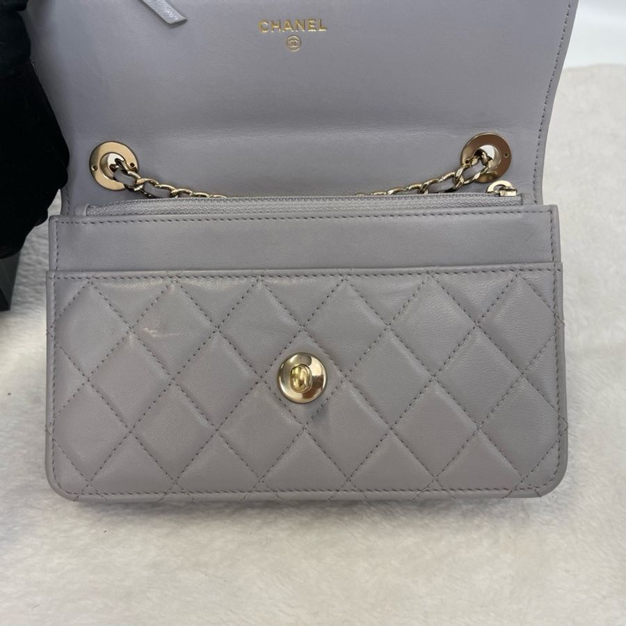 CHANEL香奈兒 灰金Trendy發財woc 發財包 鏈條包 單肩包 斜挎包 芯片款。-7