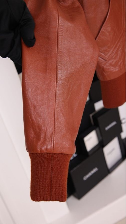 Celine 焦糖色皮革两口袋拉链皮衣外套-29
