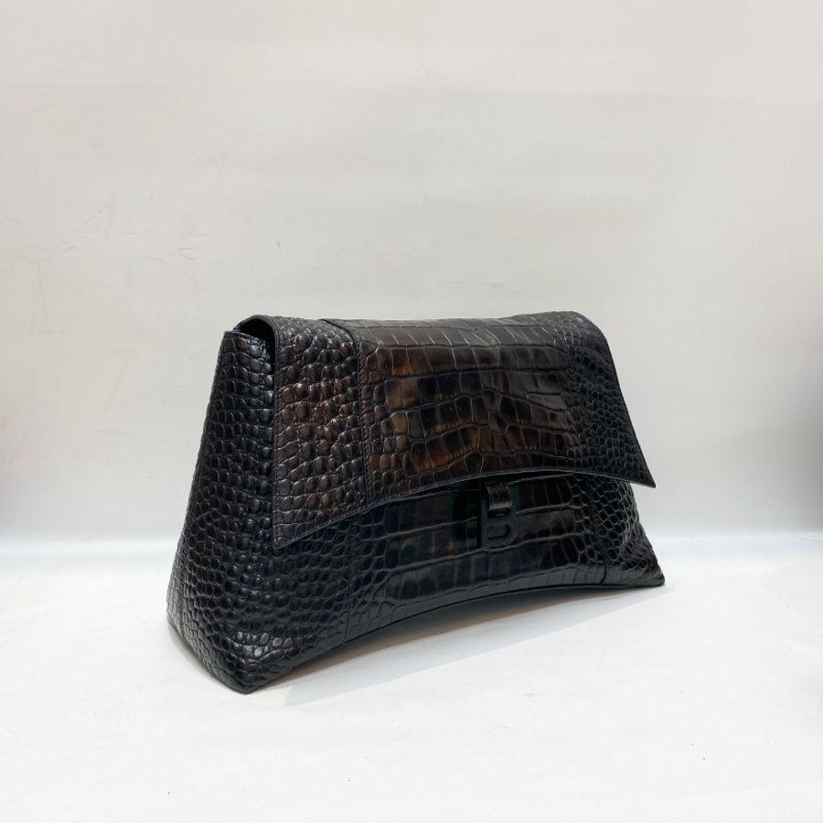 BALENCIAGA巴黎世家DOWNTOWN鳄鱼压纹牛皮全黑soblack大号斜挎包40*14*22-1