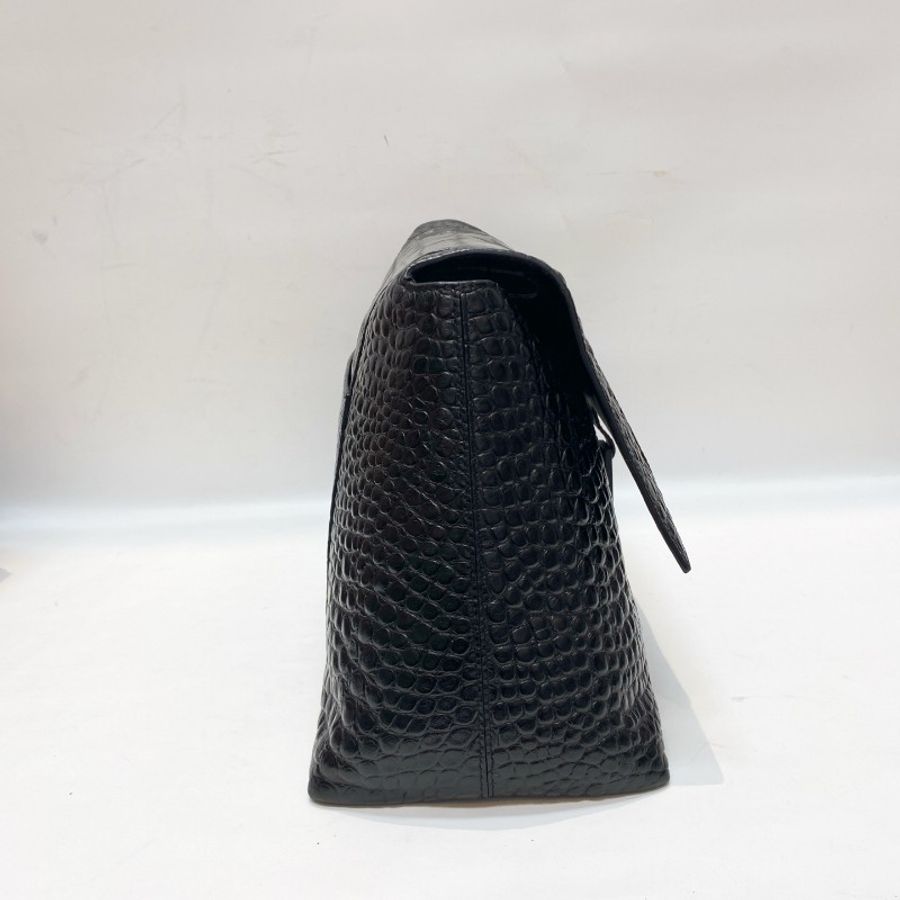 BALENCIAGA巴黎世家DOWNTOWN鳄鱼压纹牛皮全黑soblack大号斜挎包40*14*22-2