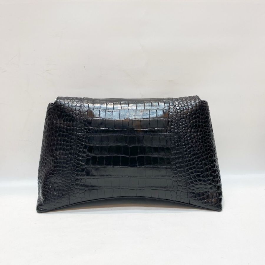 BALENCIAGA巴黎世家DOWNTOWN鳄鱼压纹牛皮全黑soblack大号斜挎包40*14*22-7