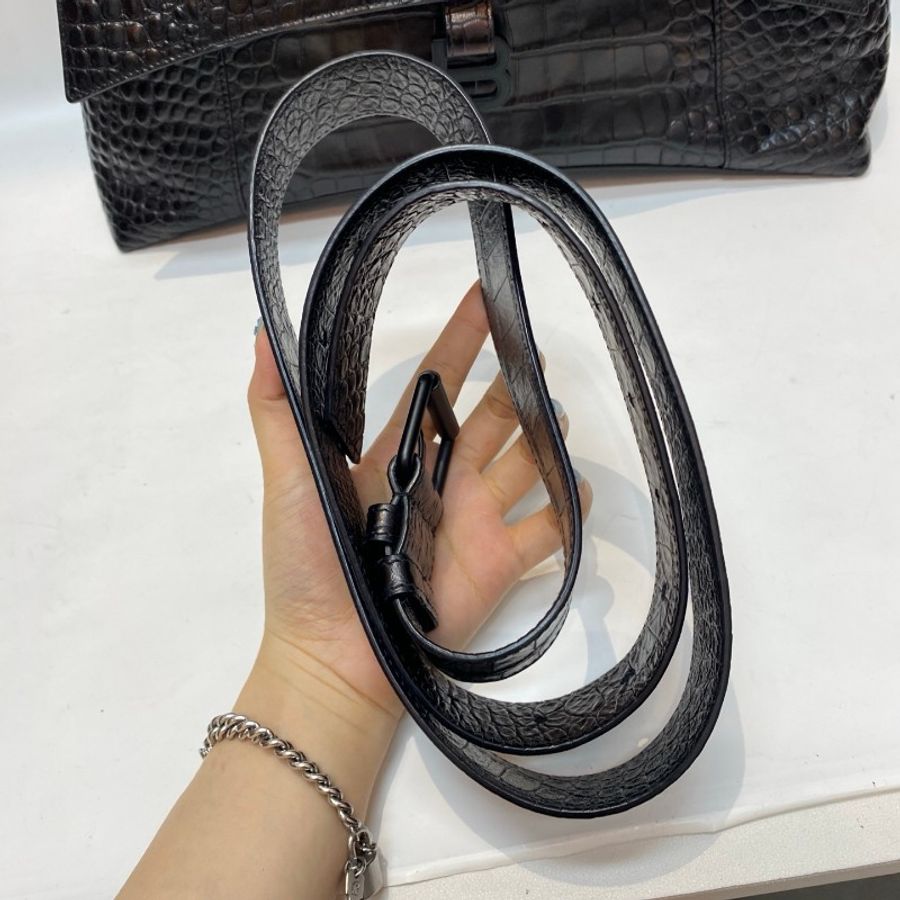 BALENCIAGA巴黎世家DOWNTOWN鳄鱼压纹牛皮全黑soblack大号斜挎包40*14*22-13