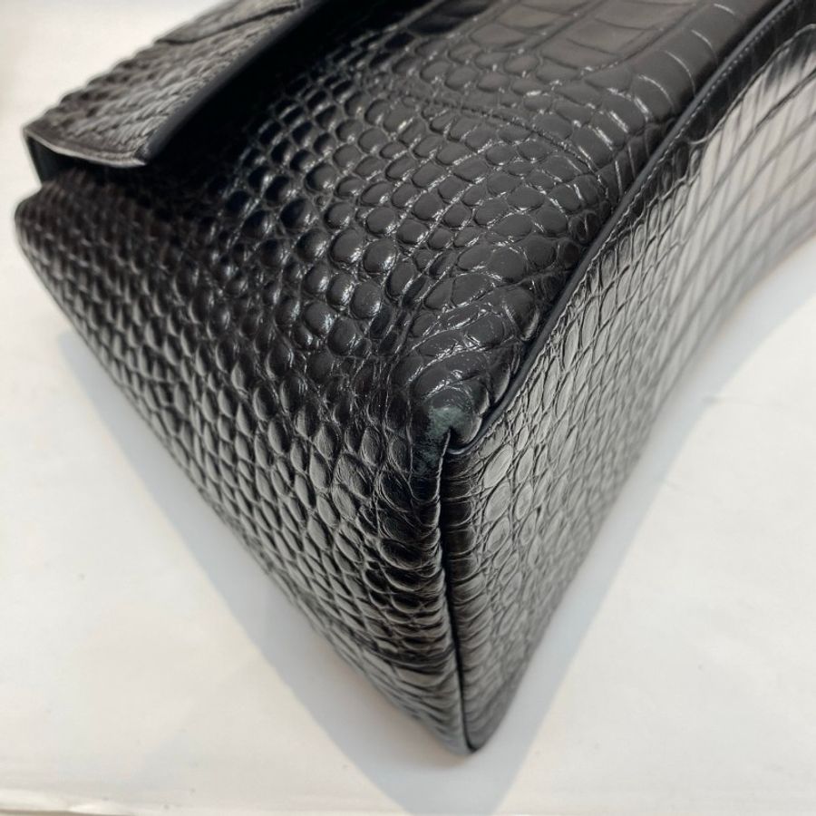 BALENCIAGA巴黎世家DOWNTOWN鳄鱼压纹牛皮全黑soblack大号斜挎包40*14*22-17