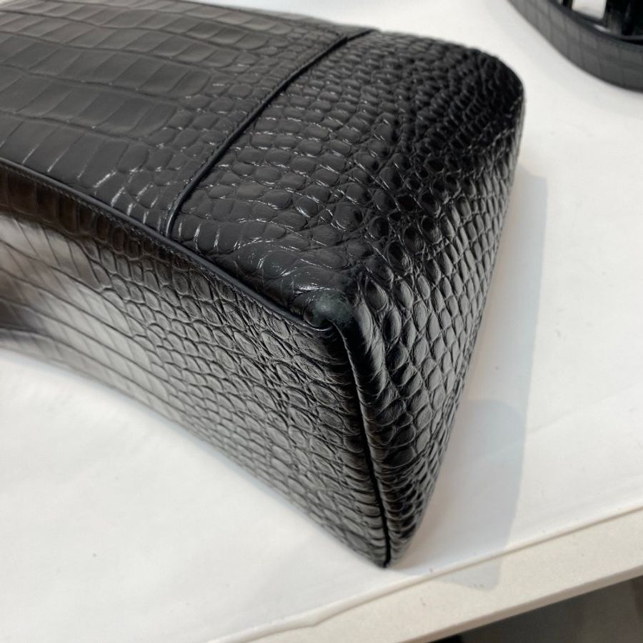 BALENCIAGA巴黎世家DOWNTOWN鳄鱼压纹牛皮全黑soblack大号斜挎包40*14*22-19
