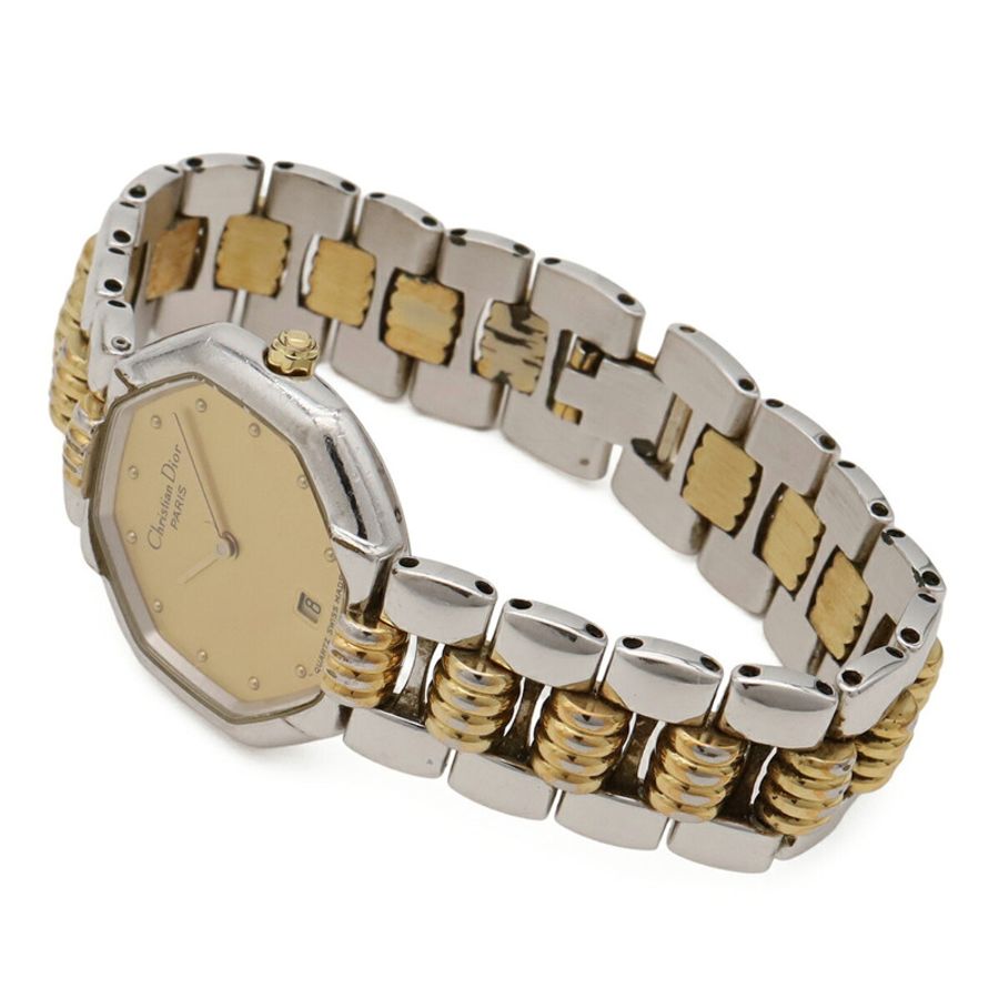 Christian Dior 八角形金色錶盤女士不銹鋼鍍層石英腕錶,48 203 號-2