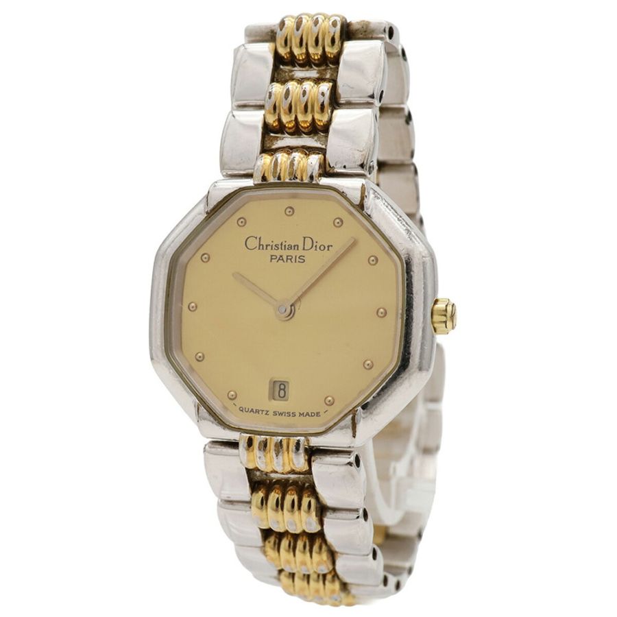Christian Dior 八角形金色錶盤女士不銹鋼鍍層石英腕錶,48 203 號-4