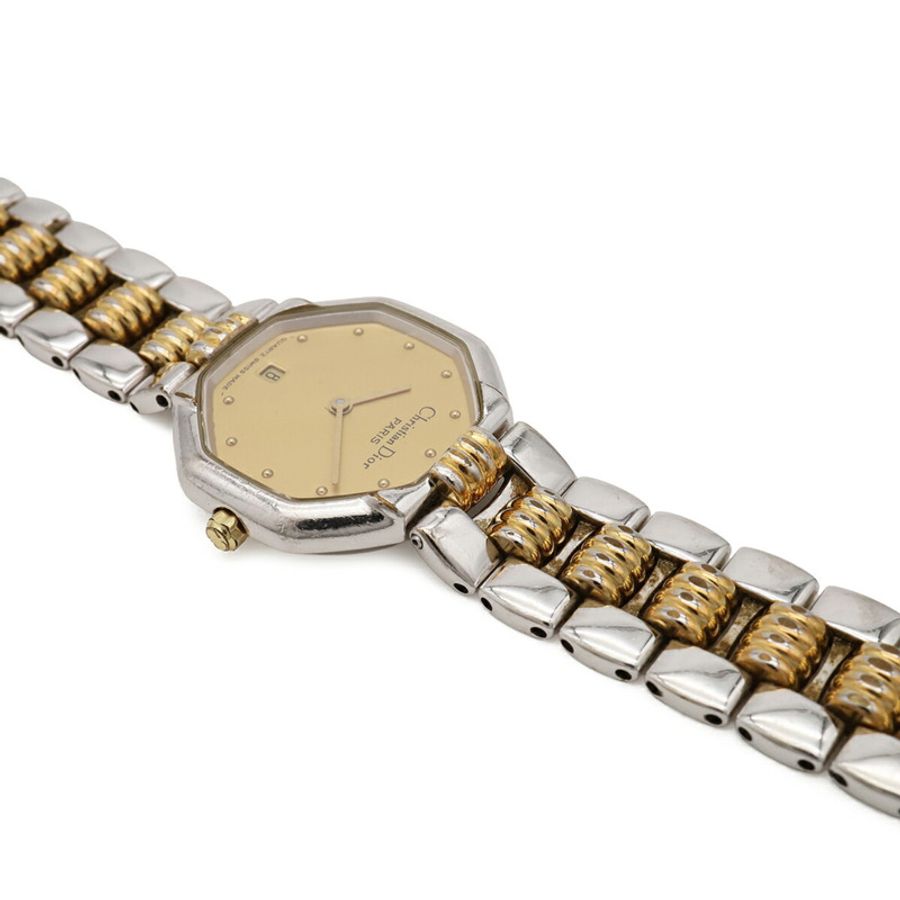Christian Dior 八角形金色錶盤女士不銹鋼鍍層石英腕錶,48 203 號-5