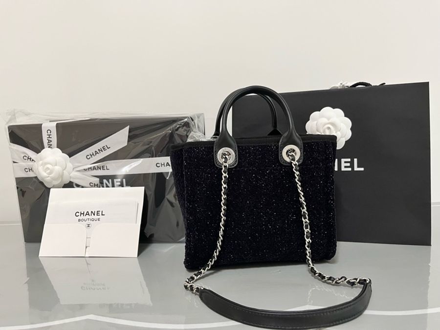 CHANEL 香奈兒《全新》26A Mini Beach Bag 迷你海灘包|黑銀|全配|購物證明影印-36