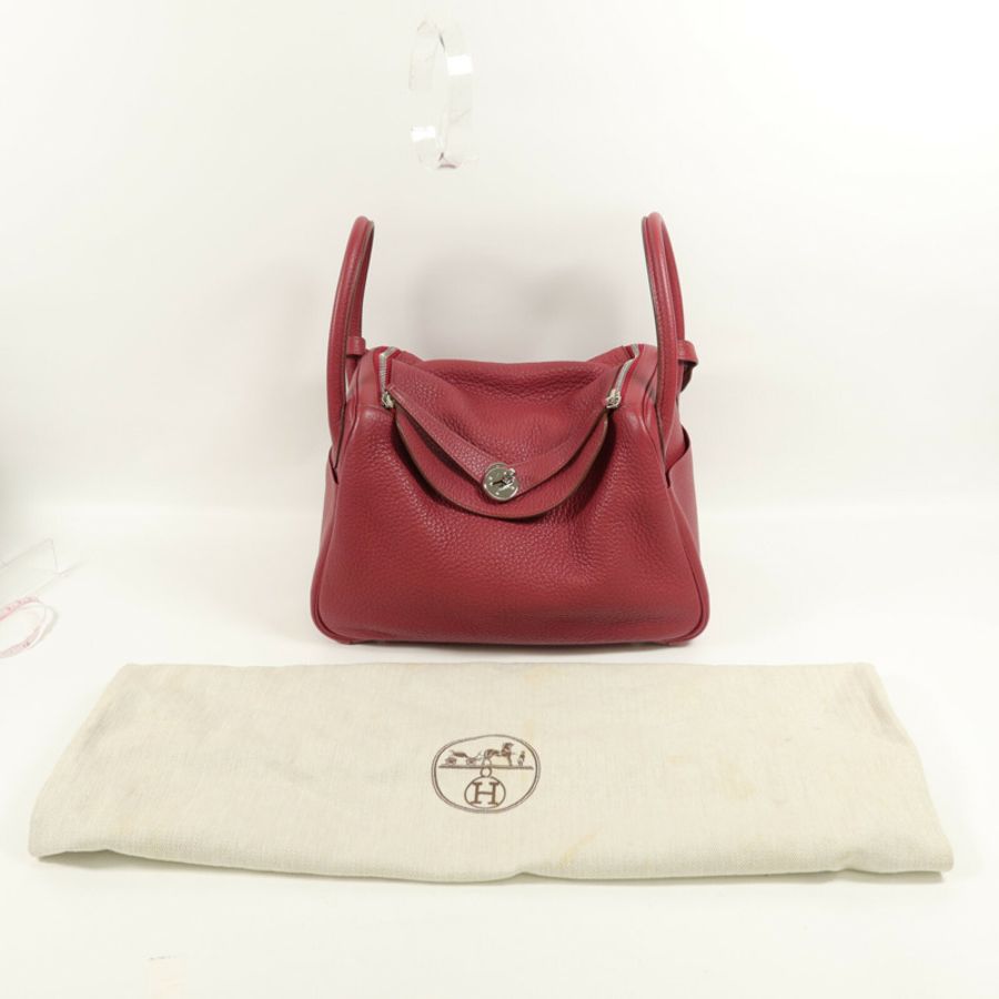 HERMES Clemence皮革Lindy 30肩背袋Ruby-15