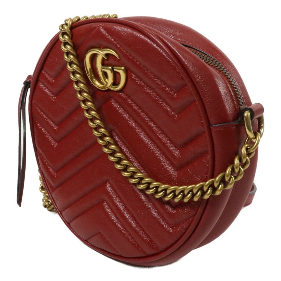 GUCCI 牛皮皮革GG Marmont Round Bag鏈帶肩背袋-2