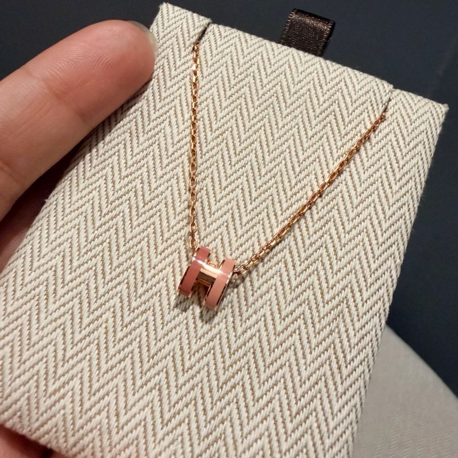 Hermes 愛馬仕 最新雙色 mini pop H項鍊 粉 玫瑰金-3