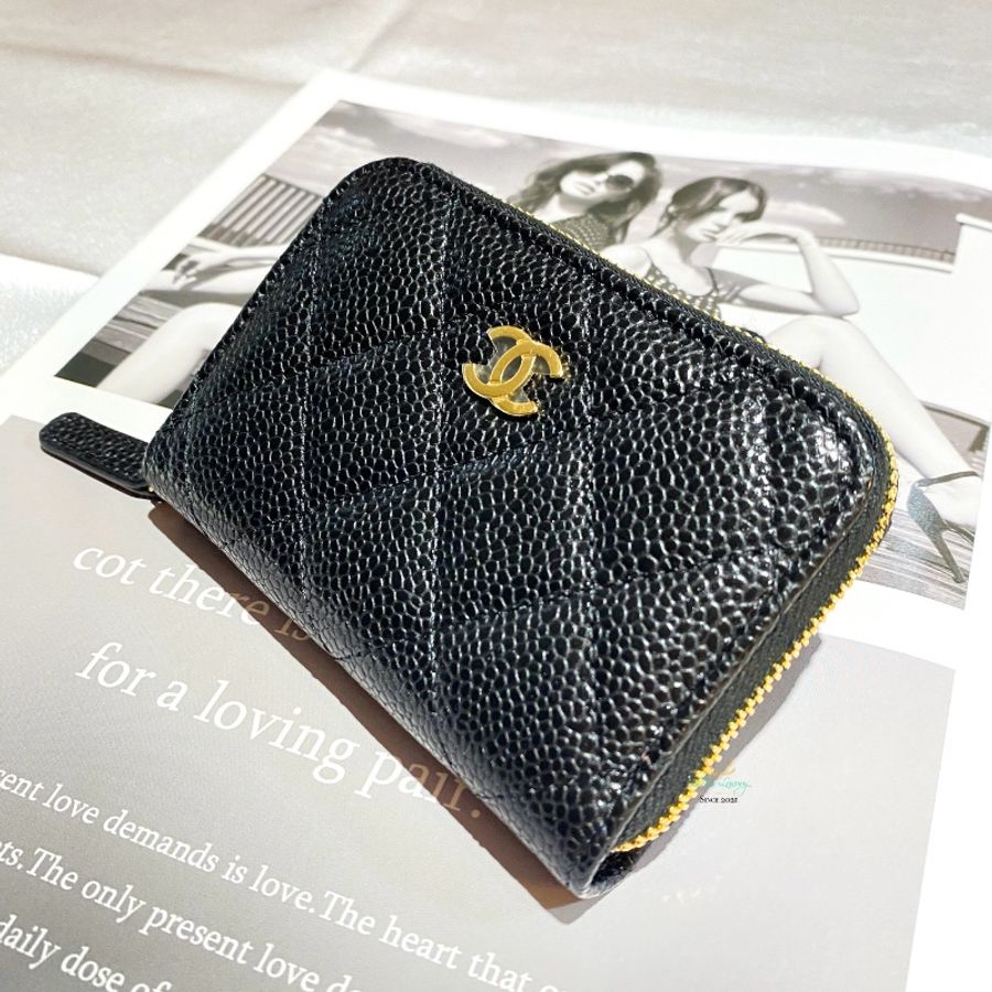 CHANEL 香奈兒 【 全新商品 】AP0216 黑色 荔枝皮 金雙C 菱格紋 ㄇ拉卡包 拉鍊零錢包 卡片夾 卡包-2