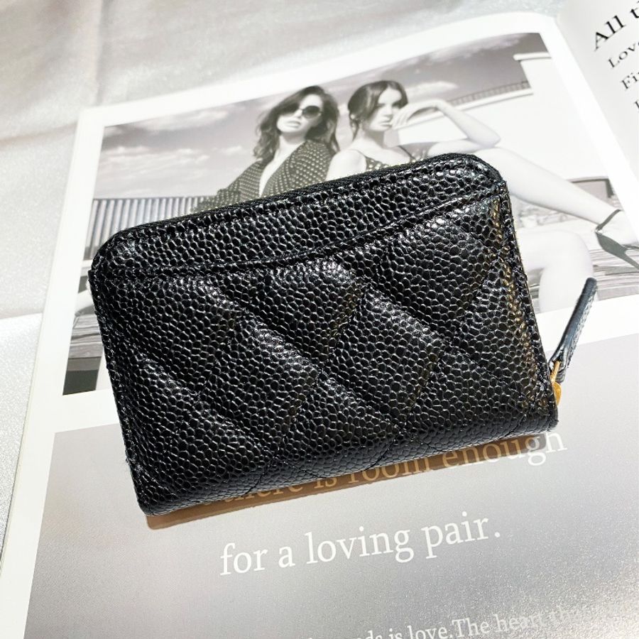 CHANEL 香奈兒 【 全新商品 】AP0216 黑色 荔枝皮 金雙C 菱格紋 ㄇ拉卡包 拉鍊零錢包 卡片夾 卡包-3