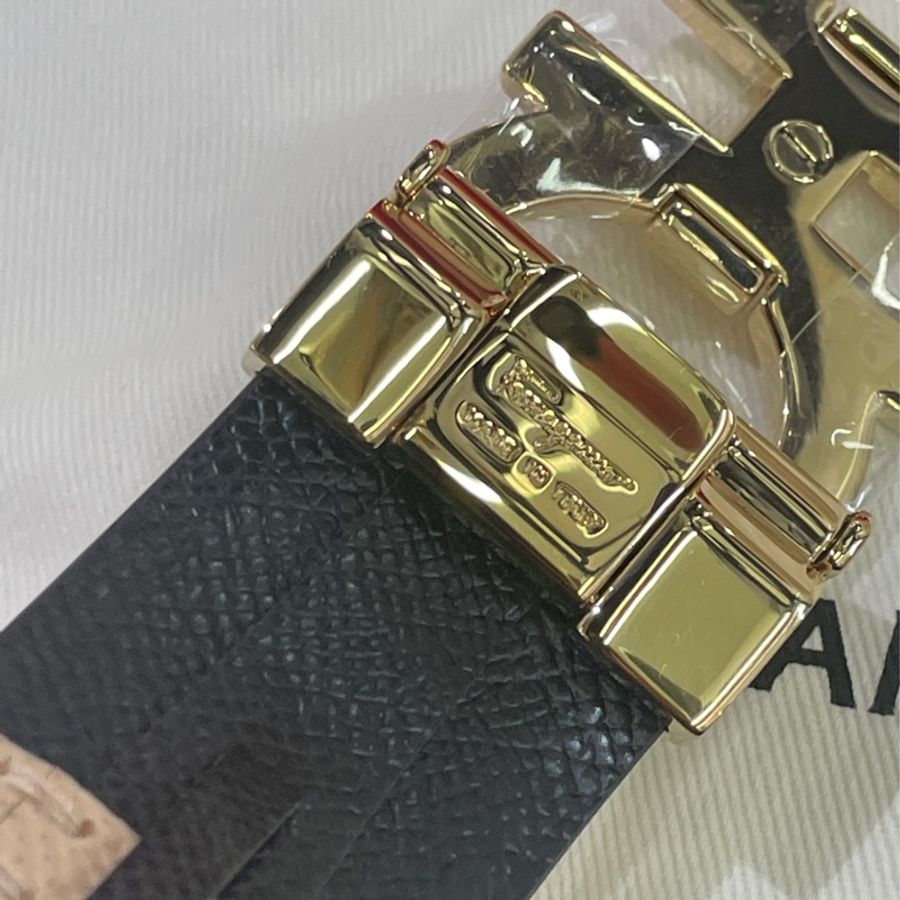 Salvatore Ferragamo菲拉格慕 Gancini系列玫粉拼黑雙色金扣腰帶皮帶-12