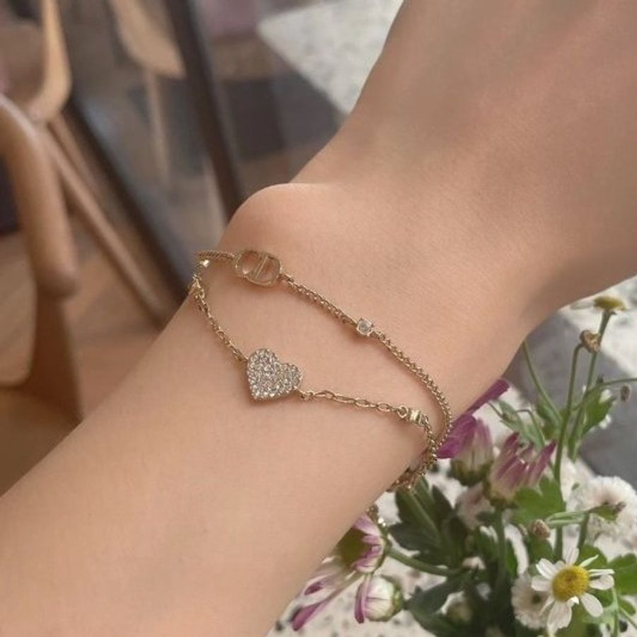 【現貨】🤍 Dior 經典老花愛心雙層手鍊 銀色-1