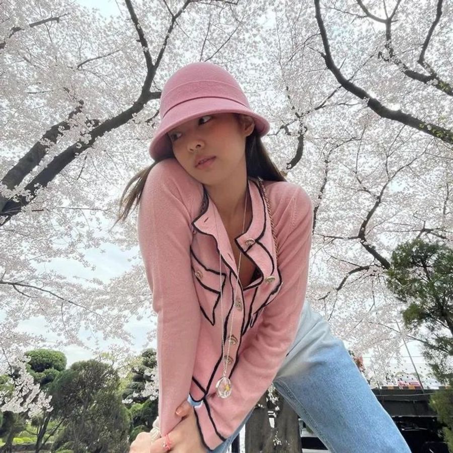 CHANEL 21SS春夏系列粉紅藏青滾邊山羊絨針織開衫 Size34-2
