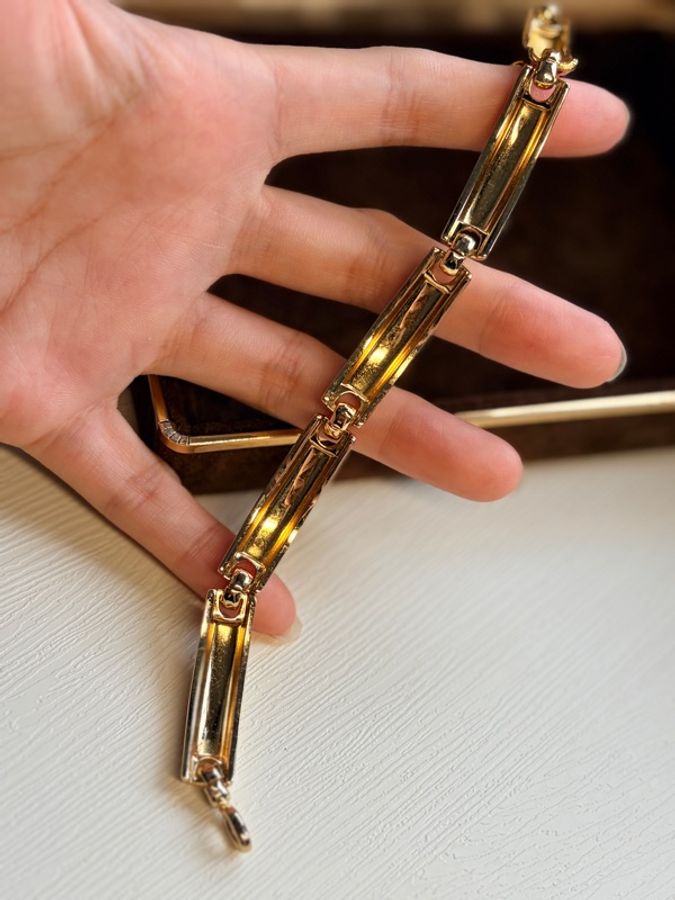 Christian Dior 復古 鍍金 金色幾何直紋 手鏈-18