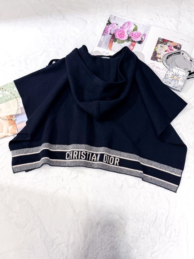 Christian Dior 藏青連帽山羊絨斗篷披肩 Size M-4