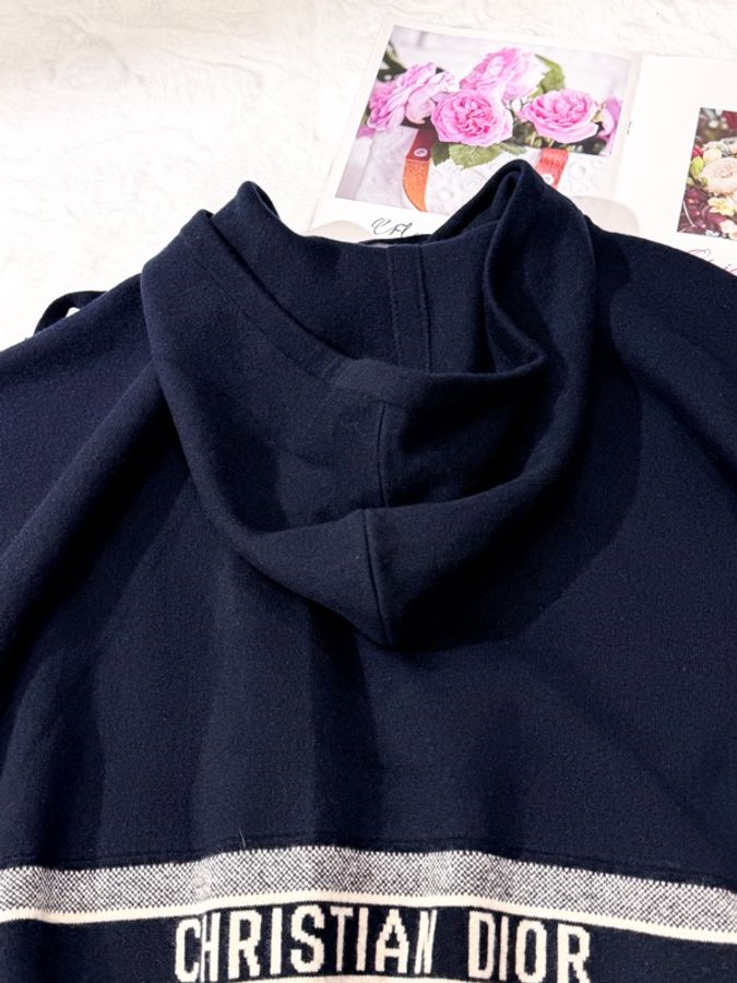 Christian Dior 藏青連帽山羊絨斗篷披肩 Size M-5